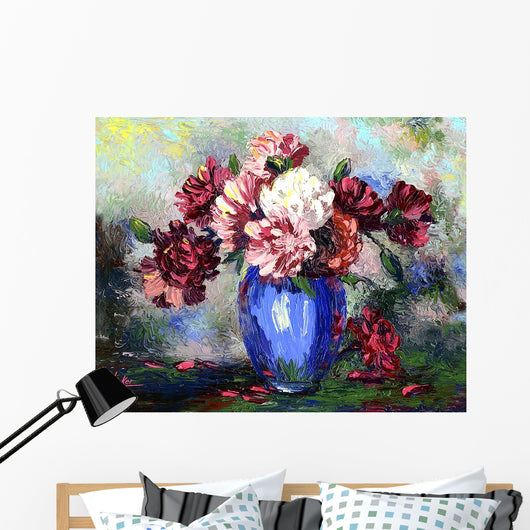 Flowers Blue Vase Wall Decal Design 1