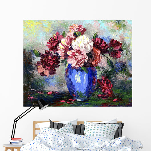 Flowers Blue Vase Wall Decal Design 1