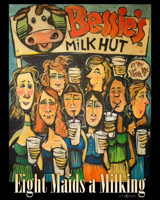Eight Maids Milking Wall Decal Design 1