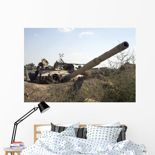 Destroyed Iraqi Tanks near Wall Decal