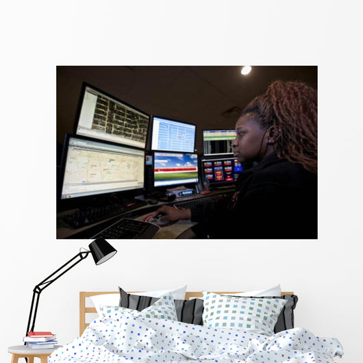 Young Woman Working Emergency Wall Decal Design 1