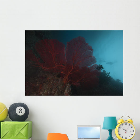 Large Red Gorgonian Sea Blue Wall Decal