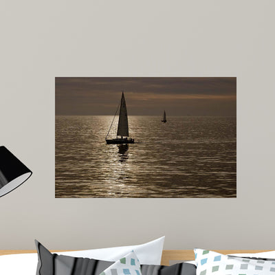 Sailboats Copper Wall Decal shown on a wall