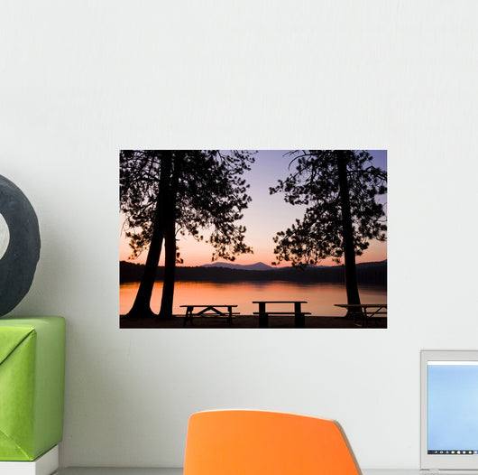 Picnic Benches after Sunset Wall Mural