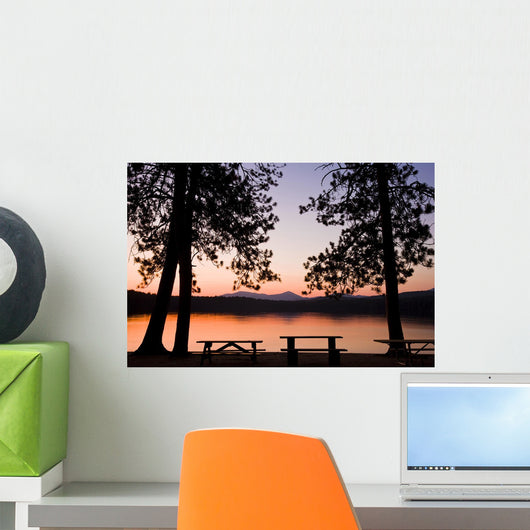 Picnic Benches after Sunset Wall Mural