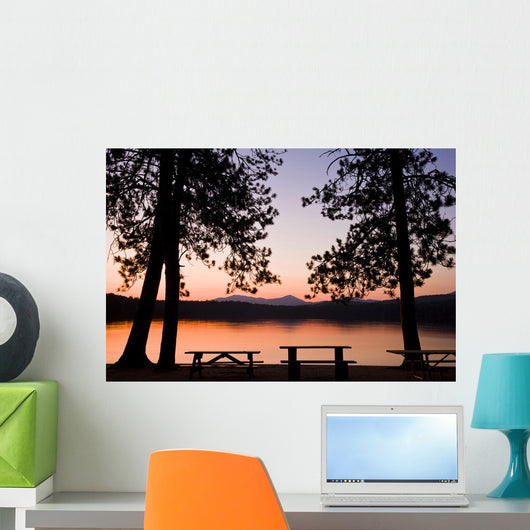 Picnic Benches after Sunset Wall Mural