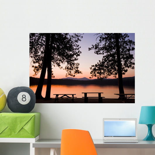 Picnic Benches after Sunset Wall Mural