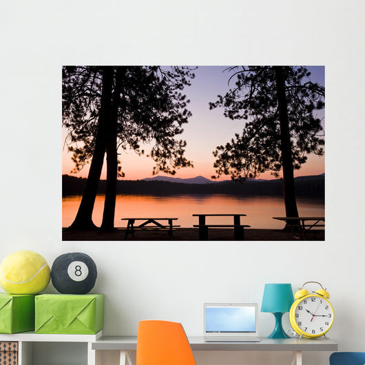Picnic Benches after Sunset Wall Mural