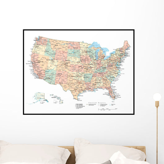 United States of America Political Map Wall Mural