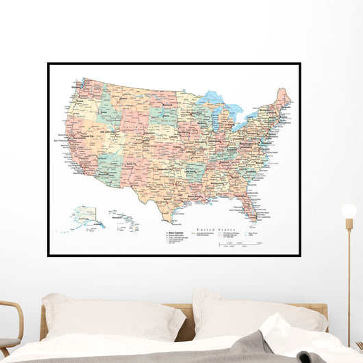 United States of America Political Map Wall Mural
