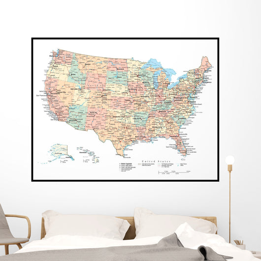 United States of America Political Map Wall Mural