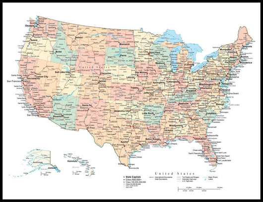 United States of America Political Map Wall Mural