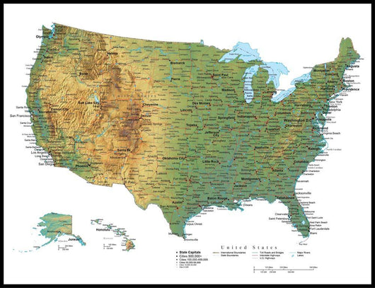 USA Terrain Map Wall Decal