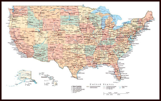 United States of America Political Map Wall Mural