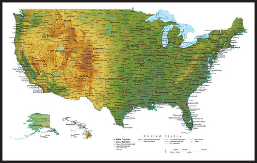 United States of America Terrain Map - USA Map Wall Mural
