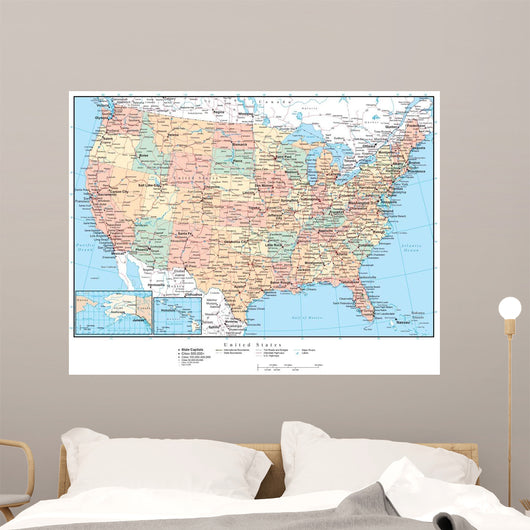 United States of America Political Map Wall Mural