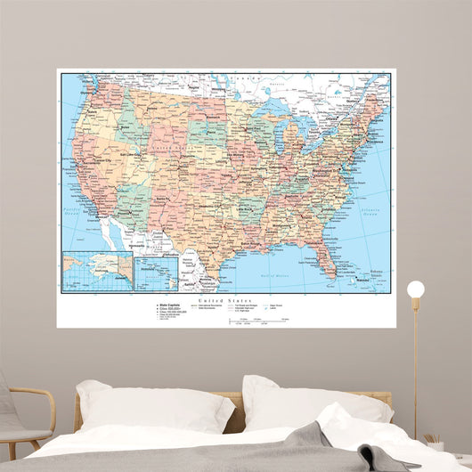 United States of America Political Map Wall Mural