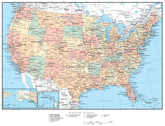United States of America Political Map Wall Mural