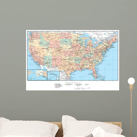 United States of America Political Map - USA Map Wall Mural