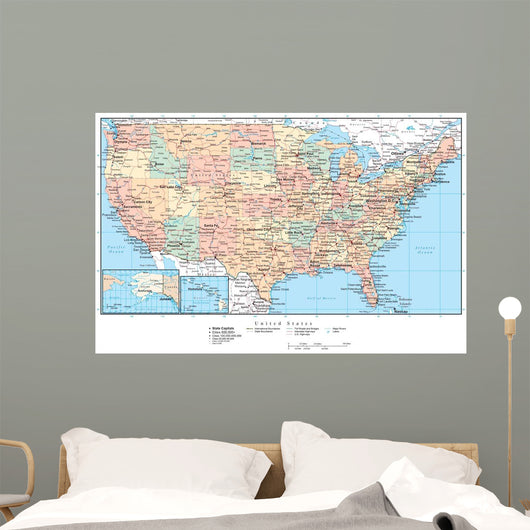 United States of America Political Map - USA Map Wall Mural