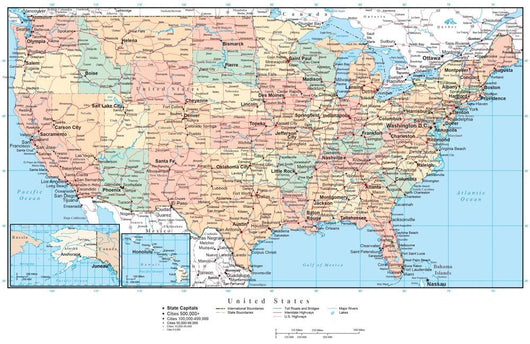 United States of America Political Map - USA Map Wall Mural