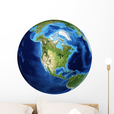 3D Rendering Planet Earth Wall Decal Design 21 shown on a wall