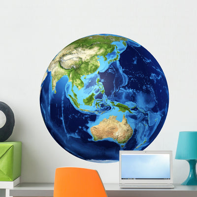 3D Rendering Planet Earth Wall Decal Design 19 shown on a wall