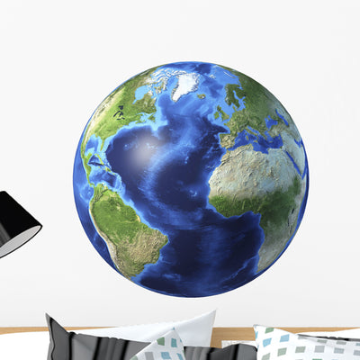 3D Rendering Planet Earth Wall Decal Design 16 shown on a wall