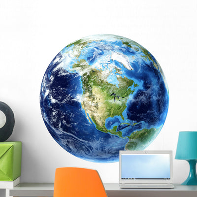 3D Rendering Planet Earth Wall Decal Design 9 shown on a wall