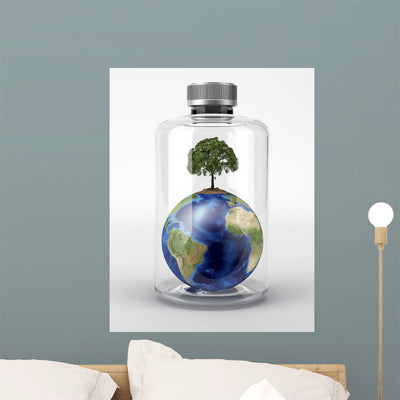 Planet Earth with Tree Wall Decal Design 2 shown on a wall