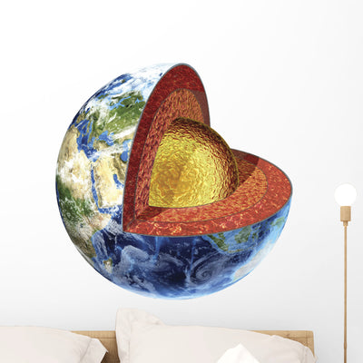 Cross Section Planet Earth Wall Decal Design 2 shown on a wall