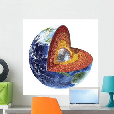Cross Section Planet Earth Wall Decal Design 1 shown on a wall