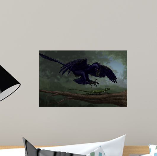 Microraptor Hunting Small Lizard Wall Decal