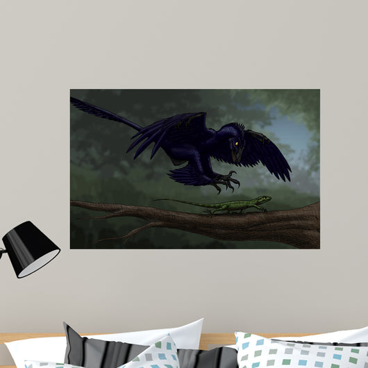 Microraptor Hunting Small Lizard Wall Decal