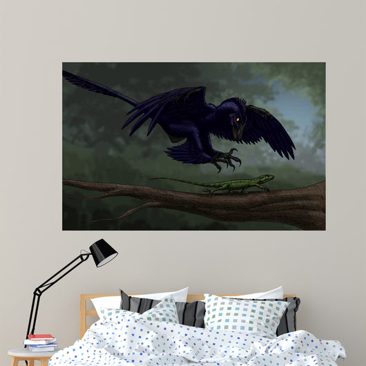Microraptor Hunting Small Lizard Wall Decal