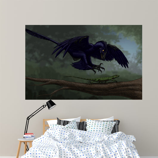 Microraptor Hunting Small Lizard Wall Decal