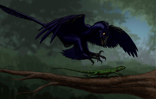 Microraptor Hunting Small Lizard Wall Decal