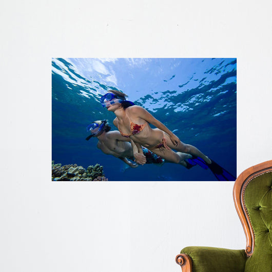 Couple Free Diving Hawaii Wall Decal