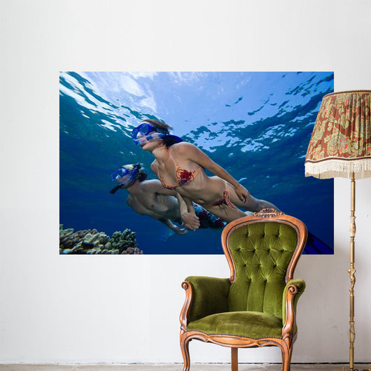 Couple Free Diving Hawaii Wall Decal