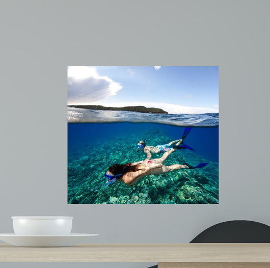 Couple Free Diving off Wall Decal