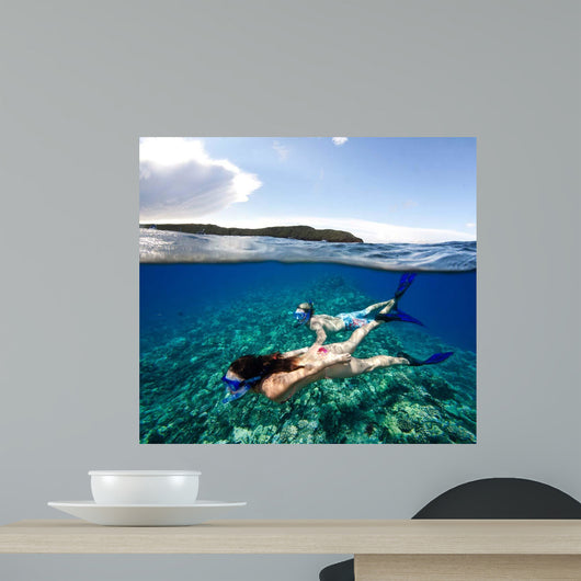 Couple Free Diving off Wall Decal