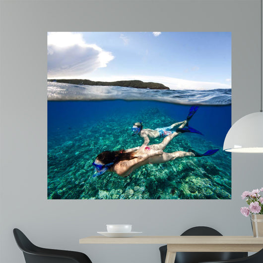 Couple Free Diving off Wall Decal