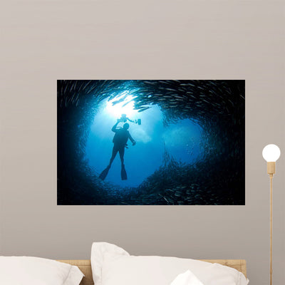 Diver Opening School Black Wall Decal shown on a wall