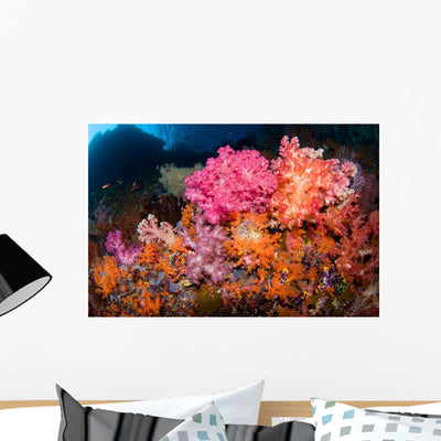 Soft Coral and Tropical Wall Decal shown on a wall