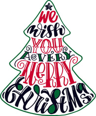 We Wish You a Merry Christmas Wall Decal | Christmas Tree Shaped Wall Decal