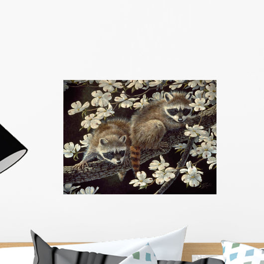 Dogwood Hideout Young Raccoons Wall Decal