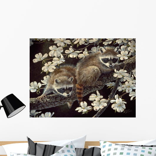Dogwood Hideout Young Raccoons Wall Decal