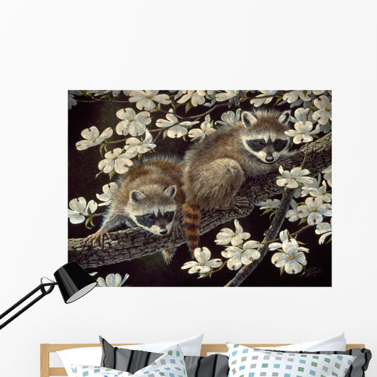 Dogwood Hideout Young Raccoons Wall Decal