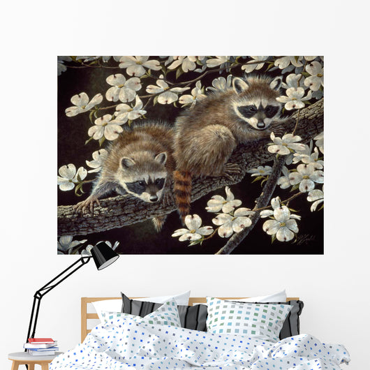 Dogwood Hideout Young Raccoons Wall Decal