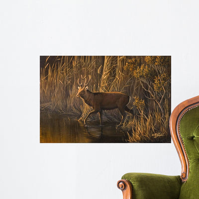 Evening Rounds Sika Deer Wall Decal shown on a wall